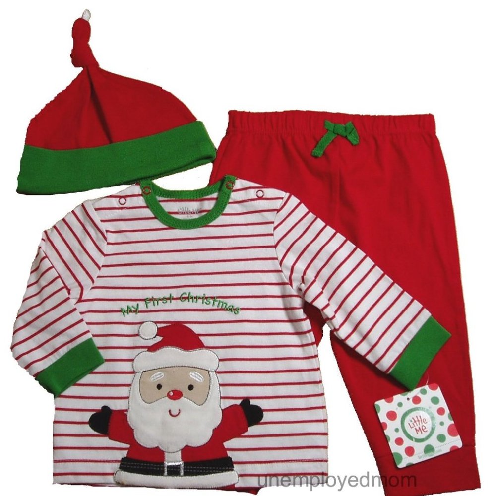 Baby My First Christmas Outfit Santa Shirt Pants Hat 3 pc Boys Holiday